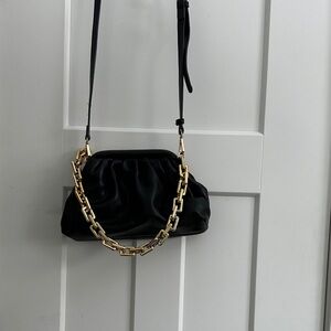 Madison West Black Crossbody with Gold Chain